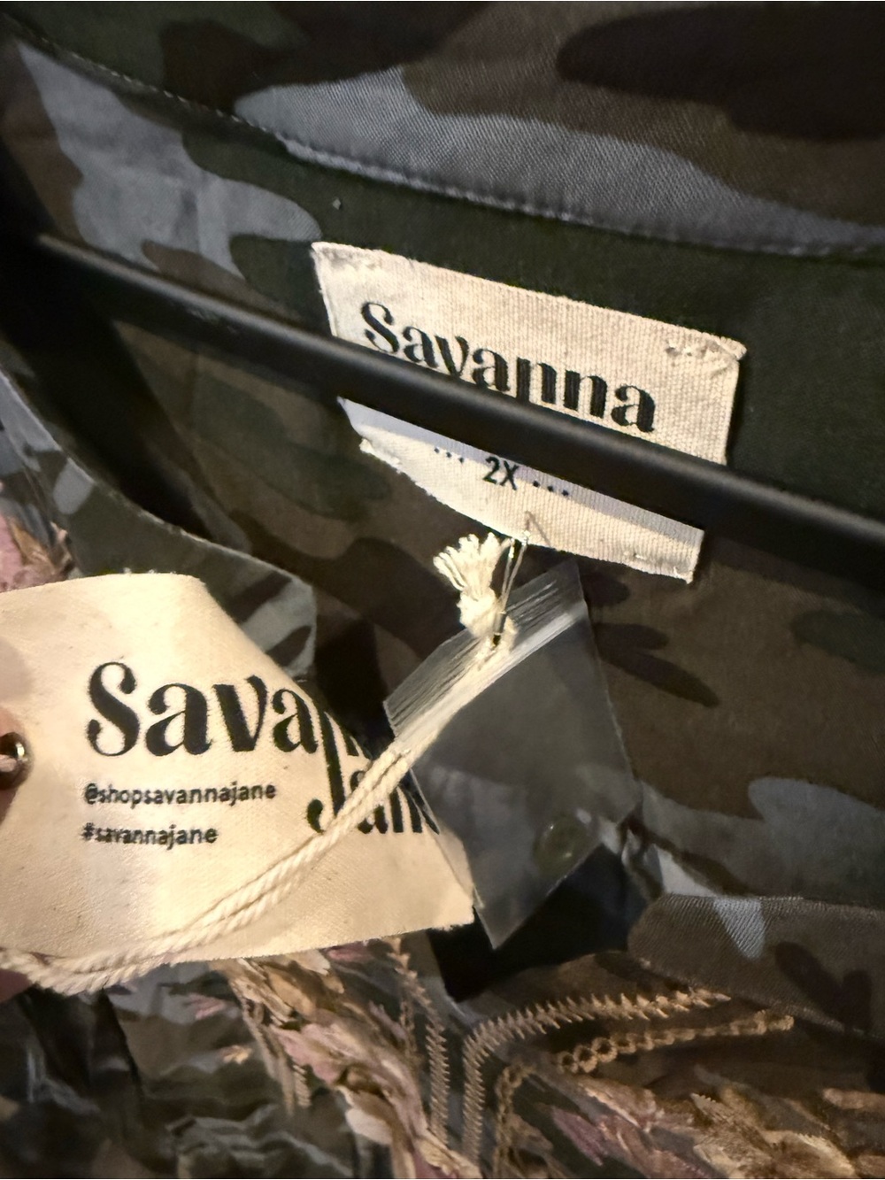 Savanna Jane Olive Green Camo Long-Sleeve Top with Pink & Gold Floral Embroidery - Picture 4 of 5